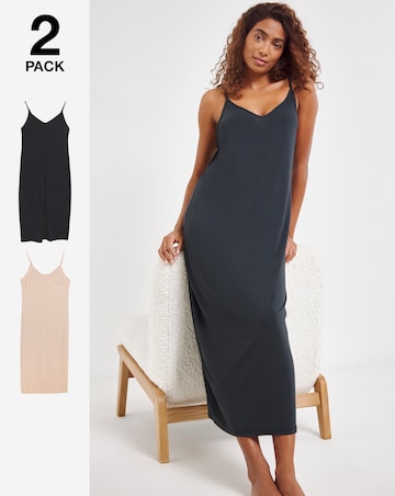 Pretty Secrets 2 Pack Maxi Slips Length 52in - Black/Almond
