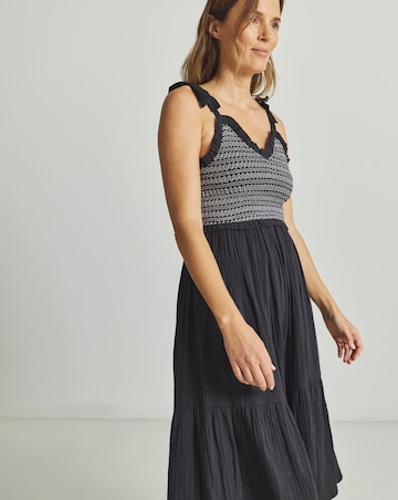 Beach to Beach Contrast Stitch Shirred Beach Dress