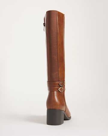 Cushion Walk Block Heel High Knee Boot Extra Wide EEE Fit Curvy Calf