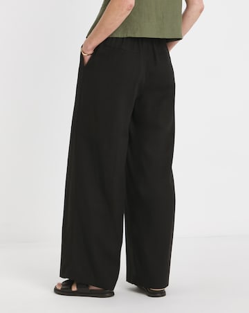 Black Linen Mix Wide Leg Trouser