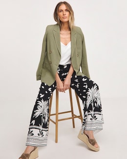 Spun Viscose Broder Print Wide Leg Trousers