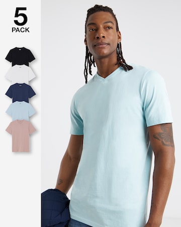 5 Pack V Neck T-Shirts Long - Multi