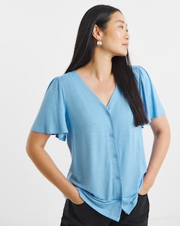 Button Front Angel Sleeve Top