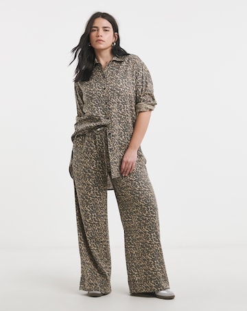 Simply Be Leopard Tie Waist Linen Mix Wide Leg Trousers
