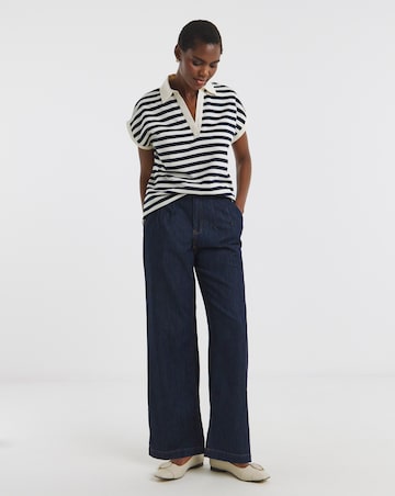 Navy Stripe Short Sleeve Rugby Polo Top