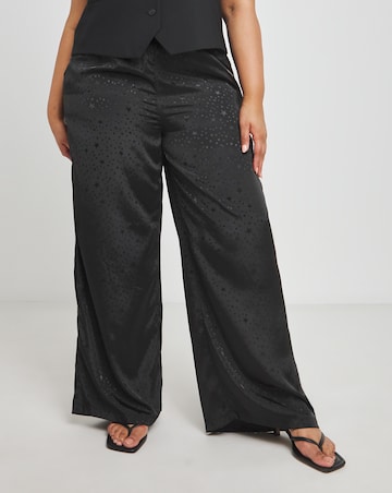 Black Satin Printed Wide Leg Trouser