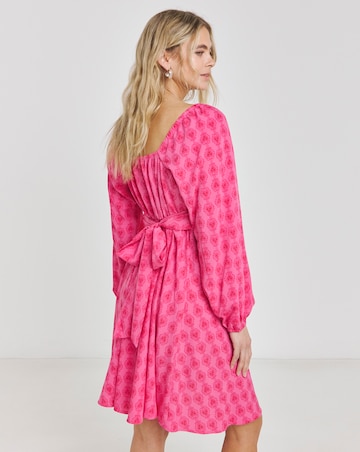 Pink Print Tie Back Skater Dress