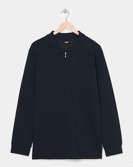 Longsleeve Textured Jersey Polo-Navy