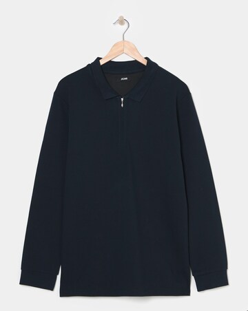 Longsleeve Textured Jersey Polo-Navy
