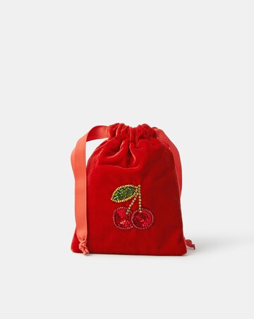 Accessorize Cherry Velvet Drawstring Bag