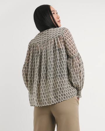Ivory Print Collarless Georgette Blouse