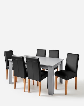 Dakota Large Dining Table with 6 Ava Faux Leather Chairs