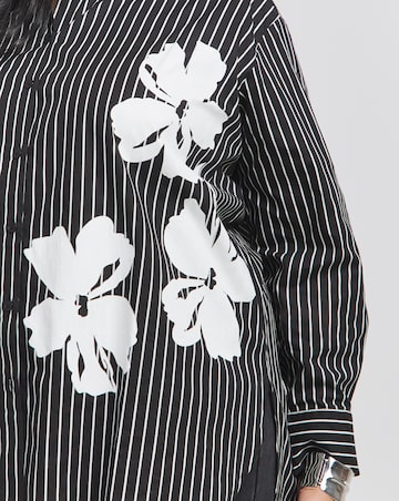 Placement Print Oversized Striped Poplin Shirt