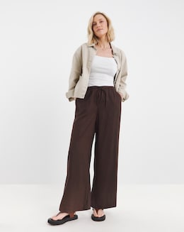 Chocolate Linen Mix Wide Leg Trouser