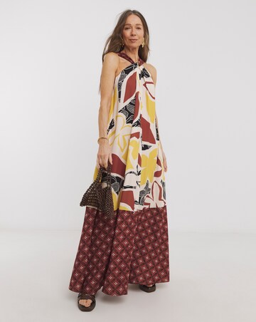 Border Print Halter Maxi Dress