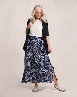 Julipa Blue Printed Jersey Midi Skirt