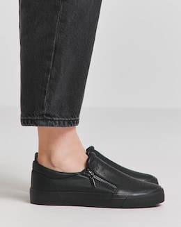 Beatrix Laser Cut Slip on Side Zip Trainer - Wide Fit (E)