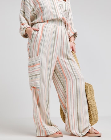 Native Youth Multi Stripe Wide Leg Linen Mix Trousers
