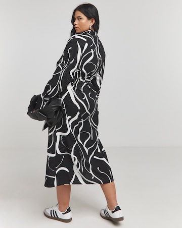 Black Print Long Sleeve Button Through Shirt Dress