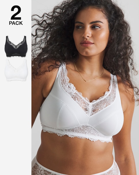 Pretty Secrets (2 Pack) New Ella Full Cup Non Wired Bras (B-G) Black/White