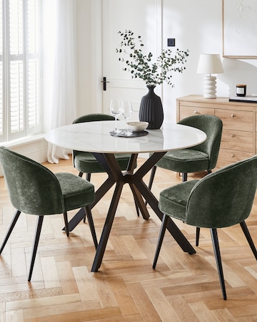 Brock Round Dining Table with 4 Emilie Chenille Chairs