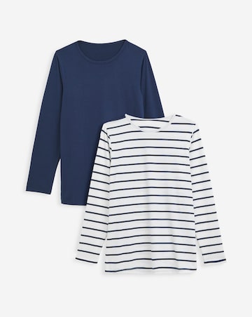 Pretty Secrets 2 Pack Thermal Long Sleeve Tops - Navy/Stripe