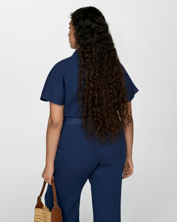Mango Textured Cotton Navy Jumpsuit