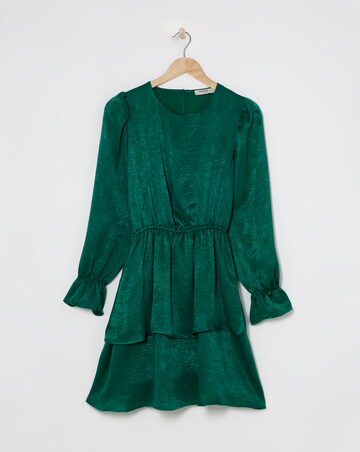Flounce London Green Floaty Satin Tiered Mini Dress