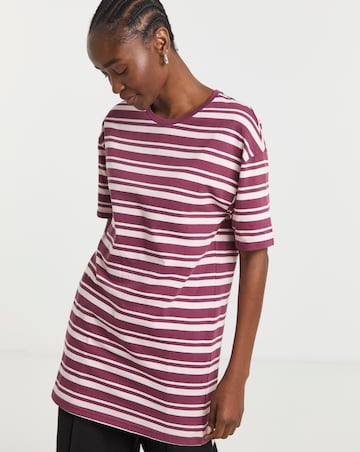 Pink & Burgundy Stripe Longline Oversized Tee