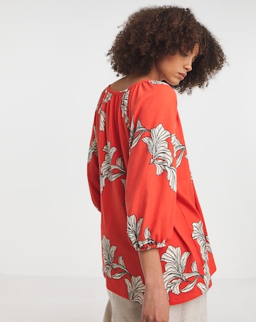 Red Floral Three Quarter Blousin Sleeve Jersey Top