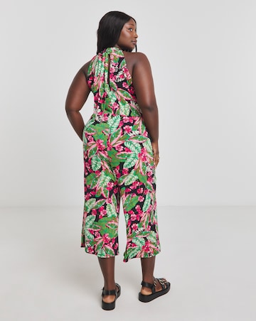 Tropical Floral Print Halter Neck Jumpsuit