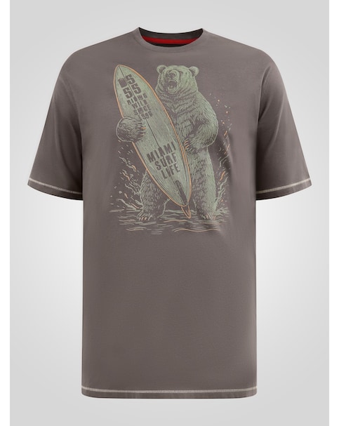 D555 Austin Surfing Bear Printed Crew Neck T-shirt