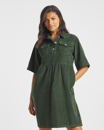 Khaki Cord Boxy Mini Dress