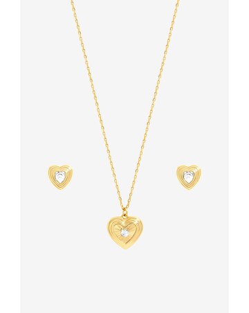 Inicio Gold Crystal Ridged Heart Set