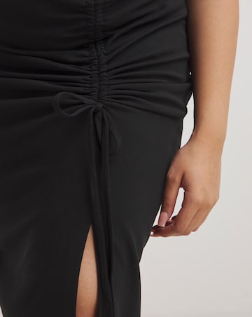 Black Ruched Front Midaxi Dress