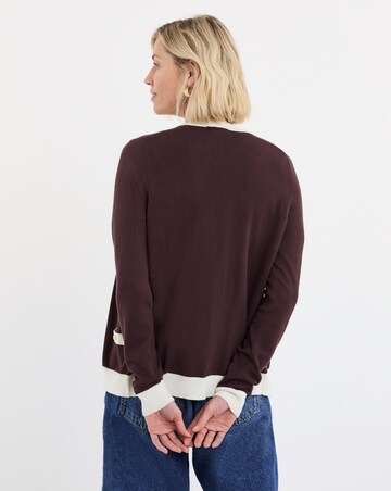 Contrast Tipping Crew Neck Cardigan