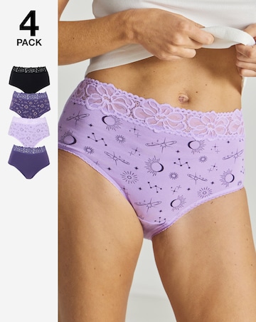 Pretty Secrets (4 Pack) Lace Top Cotton Full Fit Brief Knickers