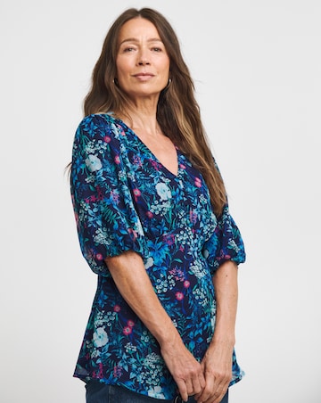 Multi Print Tea Blouse With Exposed Back