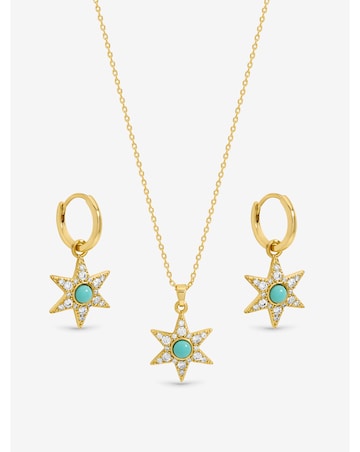 Inicio 14Ct Real Gold Plated Turquoise Star Trio Set - Gift Box