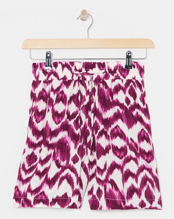 Pink Print Crinkle Shirred Waist Shorts