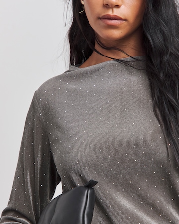 Grey Velour And Diamante Top