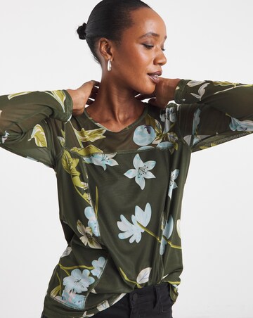 Joe Browns Spring Days Khaki Long Sleeve Mesh Top