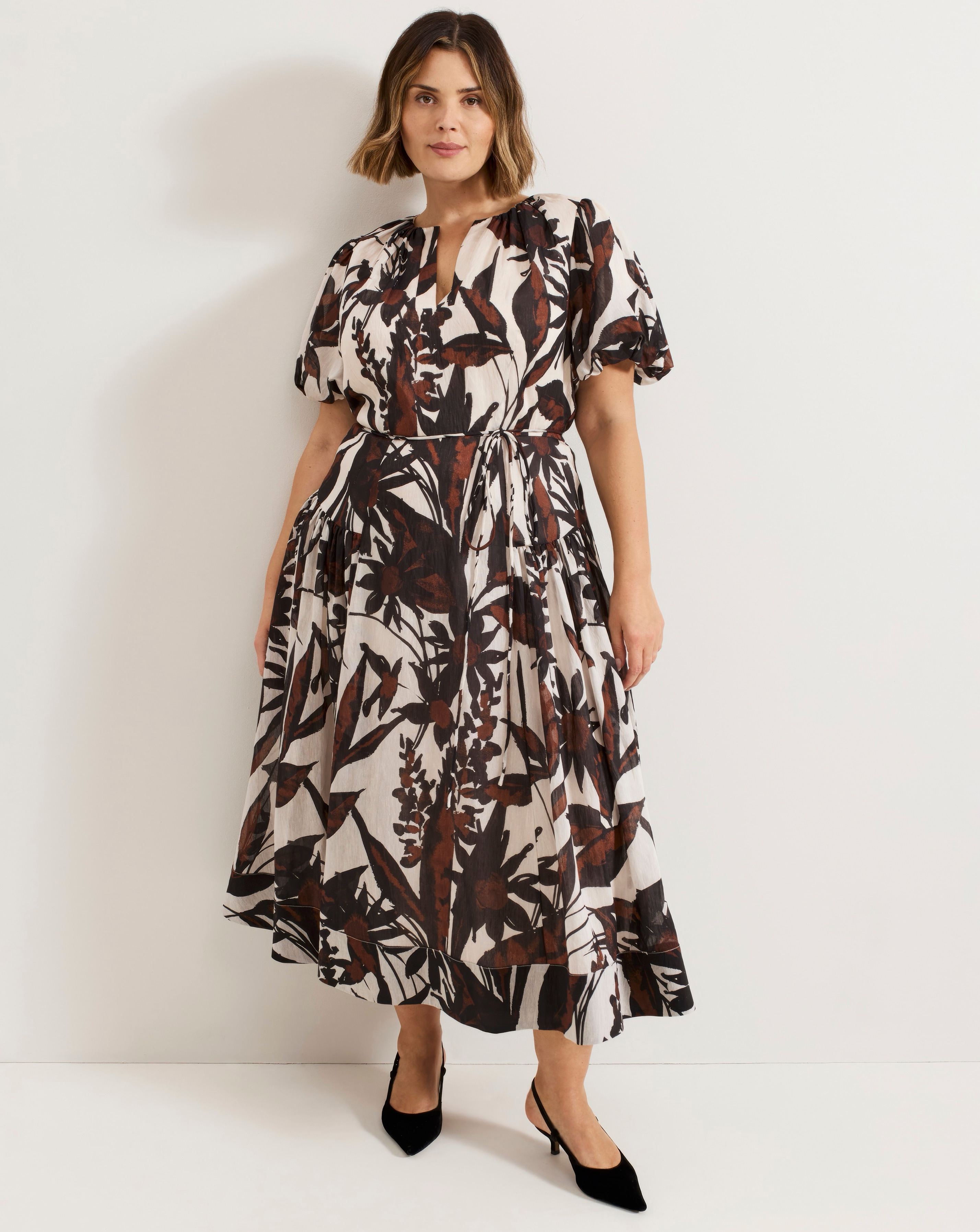 Phase Eight Zarah Printed Puff Sleeve V Neck Midi Dress | Ambrose
