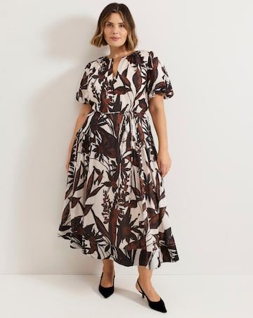 Phase Eight Zarah Printed Puff Sleeve V Neck Midi Dress