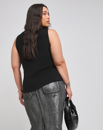 Simply Be Black Jersey Linen Look Knot Front V Neck Cami