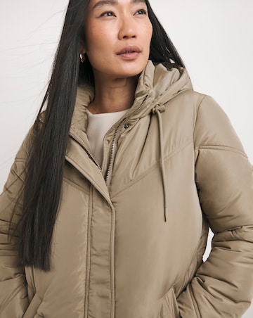 Taupe Mid Length Padded Coat