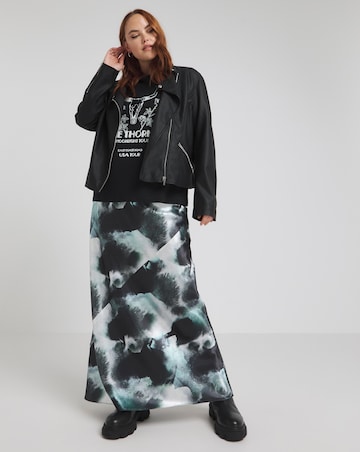 Tie Dye Stretch Satin Fluted Maxi Skirt