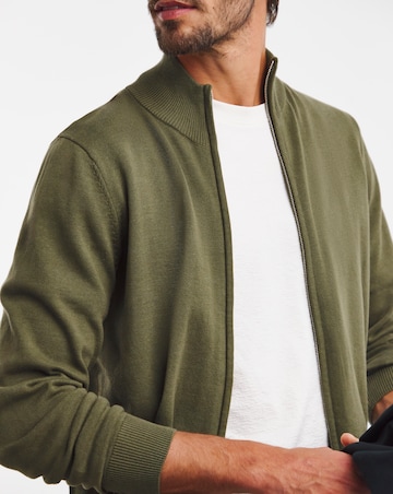 Olive Zip Through Funnel Neck Cardigan