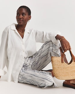 Printed Stripe Linen Mix Wide Leg Culottes