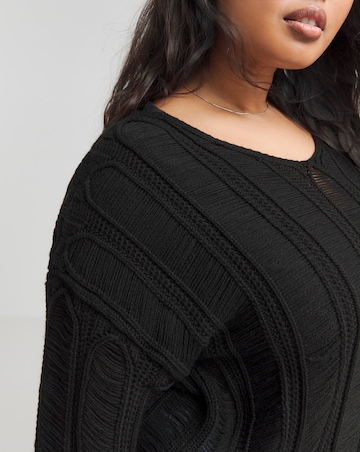 Black Ladder Detail V Neck Jumper